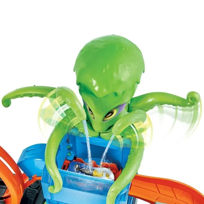 Hot Wheels City Ultimate Octopus Car Wash, 4 pies de largo, con auto que cambia de color en el agua, HBY96