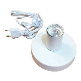 Fbright Base de Mesa con Interruptor y Cable, para Bombillas E27 (No Incluida), Color Blanco, Diámetro 120 x 85 mm, IP20, Máx. 40W, Aluminio y Madera