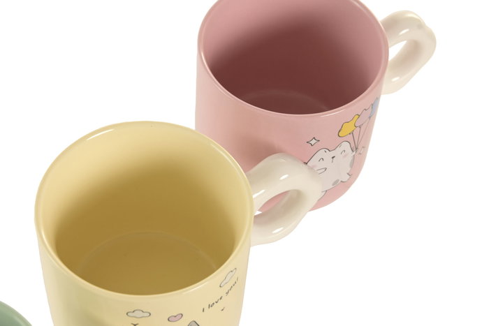 DKD Home Decor Set de Tazas de Porcelana con Diseño de Gatos, 325ml, Surtido de 4 Colores DKD Home Decor Set de Tazas de Porcelana con Diseño de Gatos, 325ml, Surtido de 4 Colores