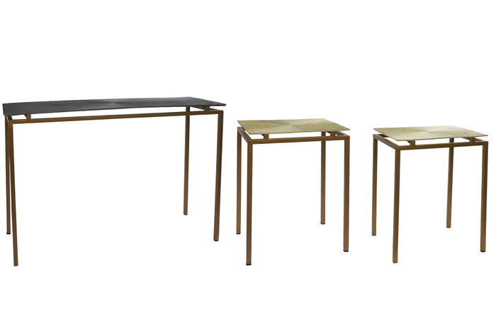 DKD Home Decor Set de 3 Consolas de Metal y Aluminio Gris