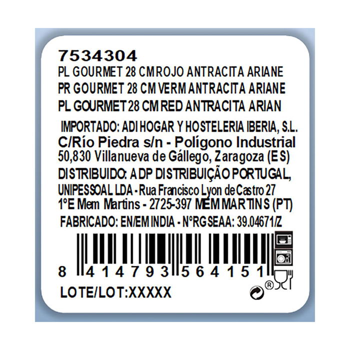 Plato Gourmet Porcelana Antracita Ariane 28 cm