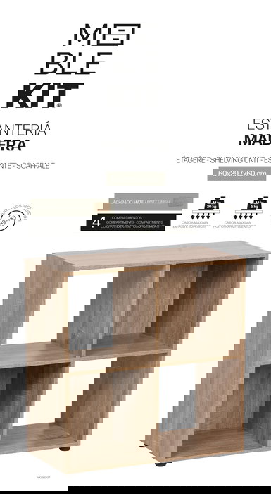 Inde Estantería Cubo de 4 Compartimentos, Mueble Modular Blanco, 60x29.7x60 cm