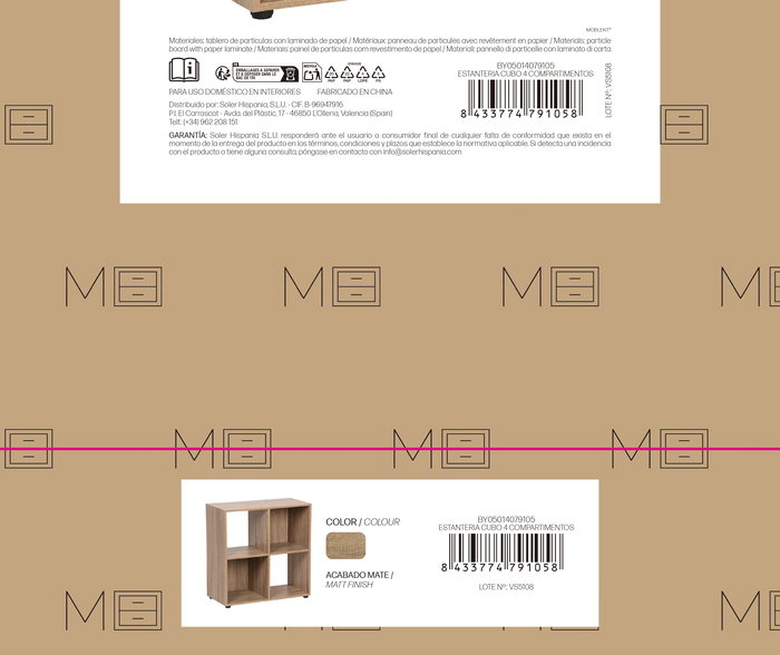 Inde Estantería Cubo de 4 Compartimentos, Mueble Modular Blanco, 60x29.7x60 cm