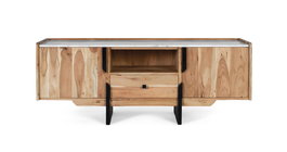 Giner y Colomer Mueble de TV en Madera de Acacia y Mármol Blanco con Puertas y Cajón