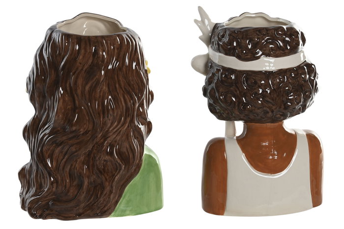 DKD Home Decor Set de 2 Maceteros de Cerámica Blanca y Verde