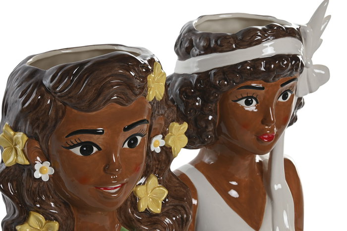 DKD Home Decor Set de 2 Maceteros de Cerámica Blanca y Verde
