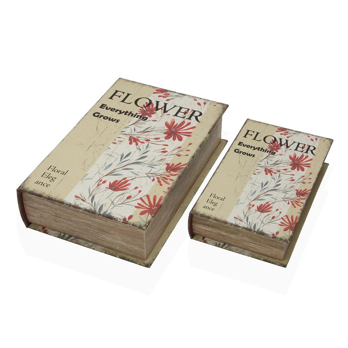 Caja Decorativa Versa Lienzo Madera MDF Flores Libro