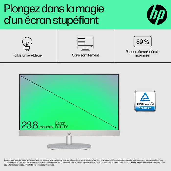 HP Ordenador todo en uno 24-cr0091nf - Windows 11 - Pantalla IPS FHD 23,8" - Athlon Silver 7120U - 8 GB RAM - SSD 512 GB - Teclado francés y ratón