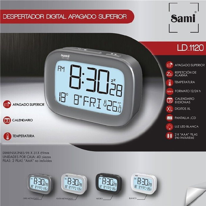 SAMI Despertador Sami LCD con Calendario Plata Oscuro