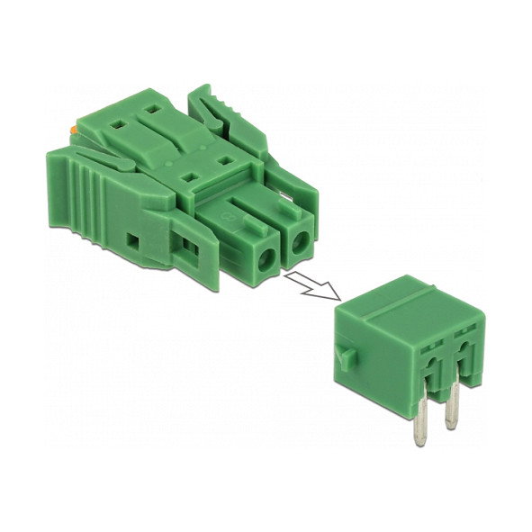 DeLOCK 65952 Terminalblock Set para Platine 2 Pin 3,81 mm Rastermass horizontal, Color Verde, Seccion Cable 24-12 AWG, Plástico, -40 a 105 °C