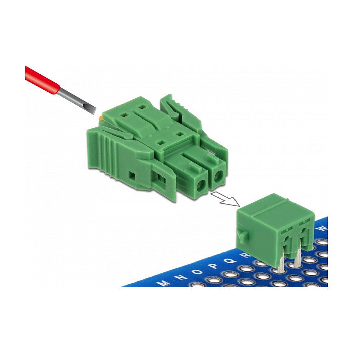 DeLOCK 65952 Terminalblock Set para Platine 2 Pin 3,81 mm Rastermass horizontal, Color Verde, Seccion Cable 24-12 AWG, Plástico, -40 a 105 °C