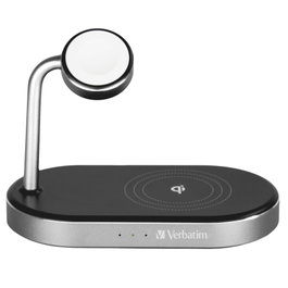 Verbatim WCS-02 Cargador 3 en 1 de Aluminio Qi MFi para Apple Watch y dispositivos móviles
