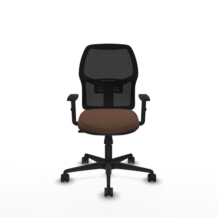 Silla de oficina Alfera con mecanismo Sincro tapizada con Tela color Marrón oscuro y malla color Negro. Equipada con lumbar 1D, Brazos 1D y Ruedas 65mm nailon Silla de oficina Alfera con mecanismo Sincro tapizada con Tela color Marrón oscuro y malla color Negro. Equipada con lumbar 1D, Brazos 1D y Ruedas 65mm nailon