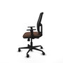 Silla de oficina Alfera con mecanismo Sincro tapizada con Tela color Marrón oscuro y malla color Negro. Equipada con lumbar 1D, Brazos 1D y Ruedas 65mm nailon