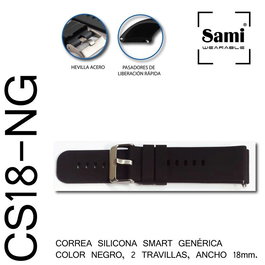SAMI Correa Smartwatch Compatible 18 mm Negro Pasador - Correa para Reloj Inteligente