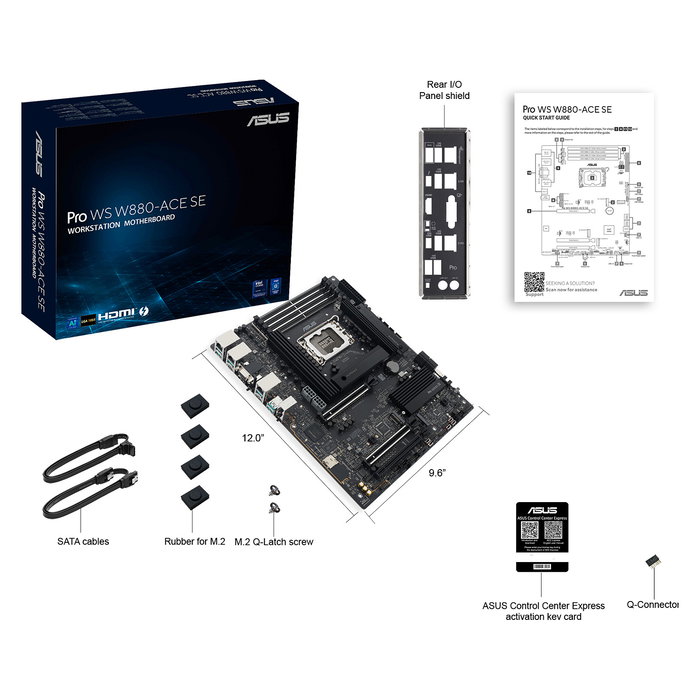 ASUS Pro WS W880-ACE SE - Placa Base ATX W880 LGA1851 para Intel Core Ultra, DDR5, 2x PCIe 5.0 x16, 4x M.2, USB4, 3x 2.5Gb LAN, Thunderbolt