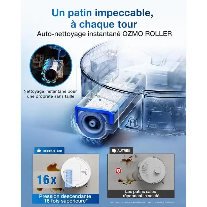 Ecovacs T80 OMNI Robot Aspirador y Fregador 18.000 Pa Limpieza Automática Instantánea OZMO Roller ZeroTangle 3.0