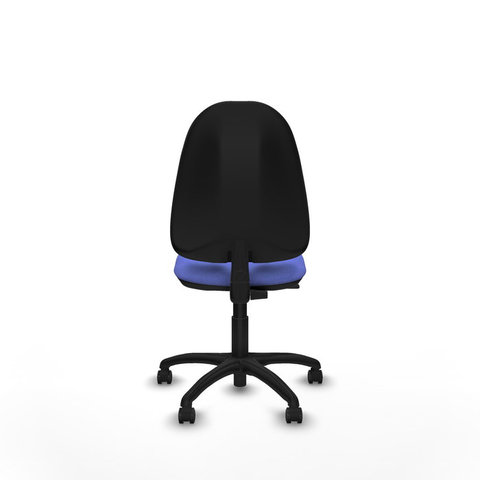 Silla de oficina Algarra con mecanismo Contacto permanente básico tapizada con Tela color Azul claro. Equipada con Base poliamida negra, Sin brazos y Ruedas autofrenantes