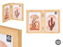 Giftdecor Portafoto Doble Efecto Bambú Madera MDF Vidrio Marrón 10x15 cm (Set de 12)