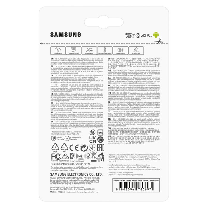 Samsung MB-MD256S Tarjeta MicroSDXC 256GB Pro Plus 180MB/s con Lector USB
