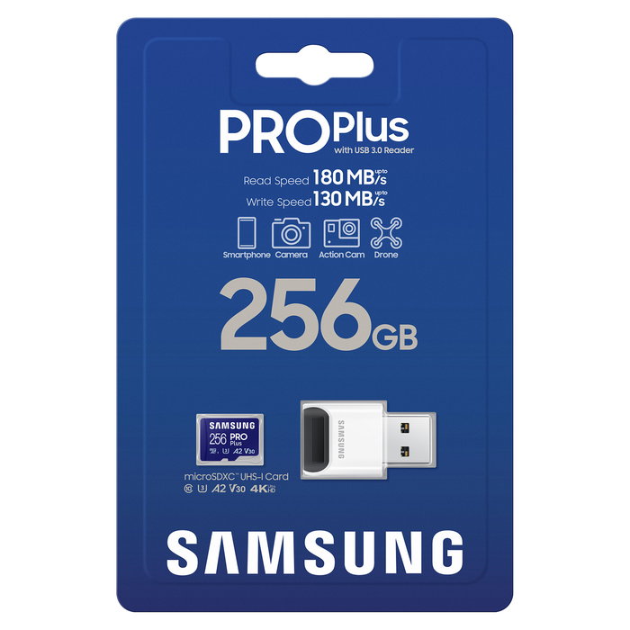 Samsung MB-MD256S Tarjeta MicroSDXC 256GB Pro Plus 180MB/s con Lector USB