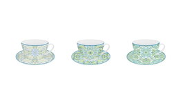 DKD Home Decor Set de Tazas y Platos de Porcelana Estilo Árabe, Surtido de 3 Colores