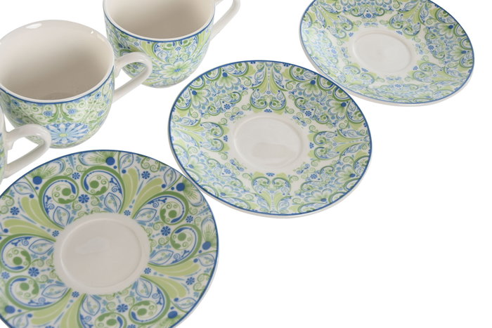 DKD Home Decor Taza Set Plato Arabe Porcelana Verde Azul 6 x 5 x 8.5 cm (12 Unidades) 90ml