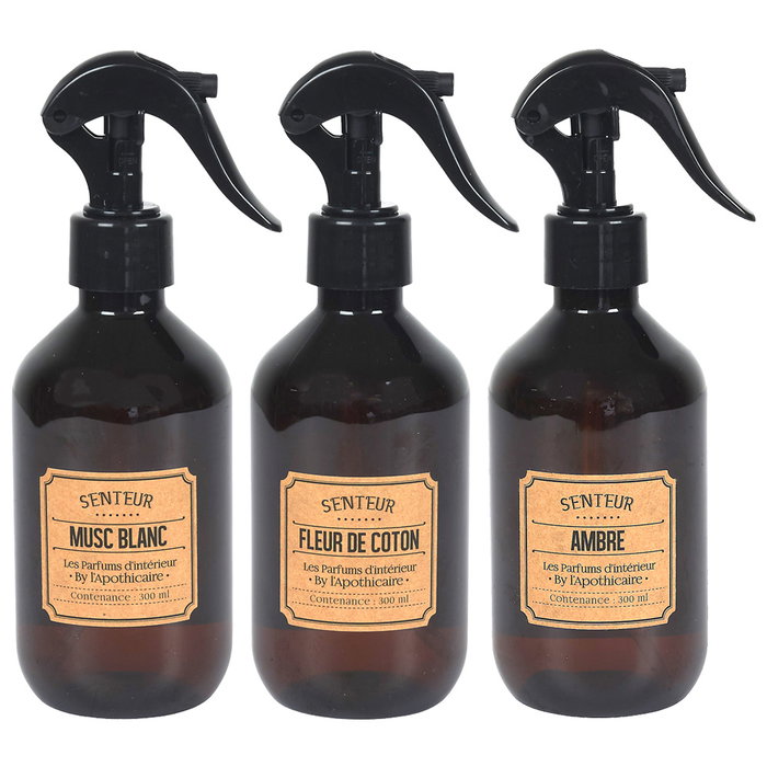 Home Deco Factory Vaporizador de Perfume Apothicaire 300 ml con Aroma Surtido (Almizcle Blanco, Flor de Algodón, Ámbar)