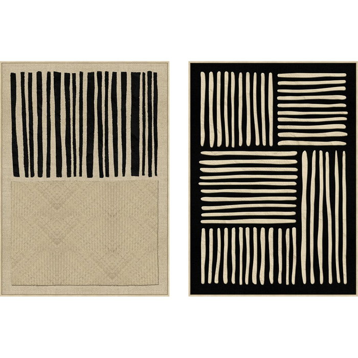 DKD Home Decor Set de 2 Cuadros de Lienzo Pintados a Mano 103x143 cm Beige y Negro