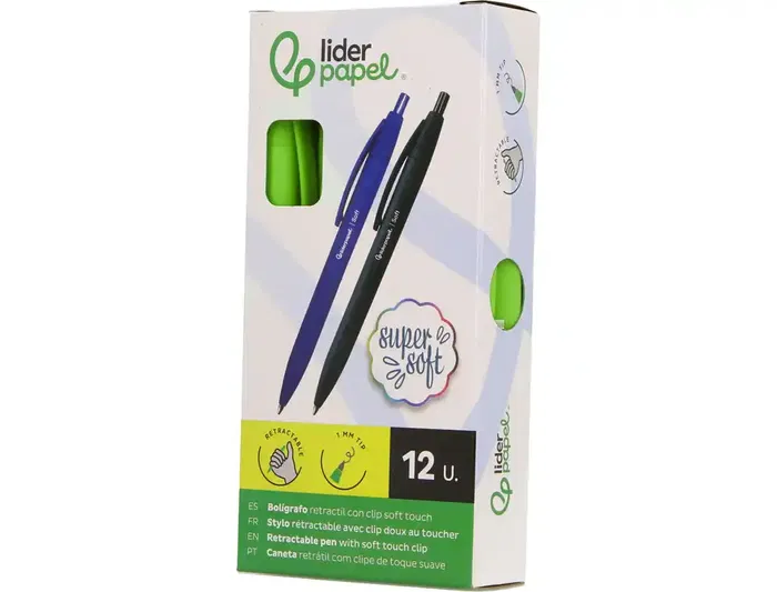Liderpapel Bolígrafo InkPro 07 Retráctil Punta 1 mm Tinta Azul Cuerpo Verde Softtouch con Clip - Perfecto para Uso Diario Liderpapel Bolígrafo InkPro 07 Retráctil Punta 1 mm Tinta Azul Cuerpo Verde Softtouch con Clip - Perfecto para Uso Diario