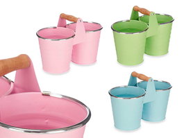 Ibergarden Macetero Doble Pequeño Zig Zag Filo Plata Surtidos Metal 22x15x11cm (Set de 24)