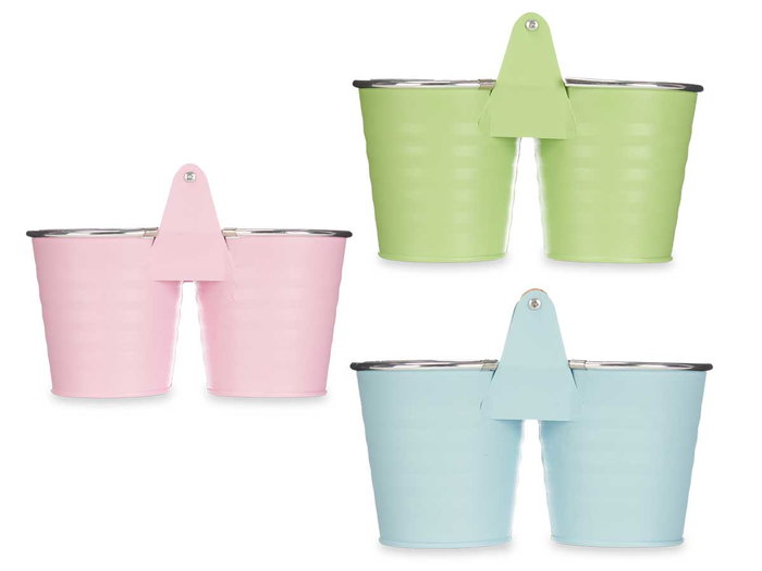 Ibergarden Macetero Doble Pequeño Zig Zag Filo Plata Surtidos Metal 22x15x11cm (Set de 24)