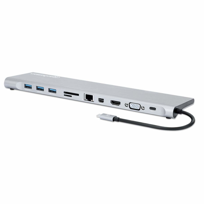 MANHATTAN Docking Station USB-C 11 en 1 MST para 3 Monitores 100W PD con Lector de Tarjetas SD/MicroSD MANHATTAN Docking Station USB-C 11 en 1 MST para 3 Monitores 100W PD con Lector de Tarjetas SD/MicroSD