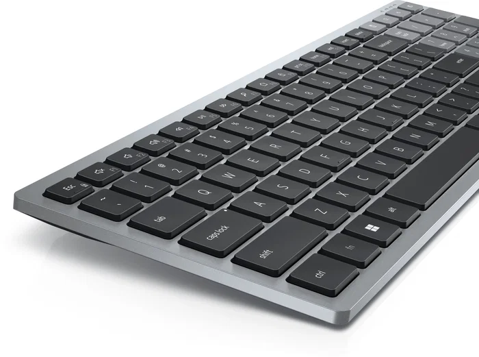Dell KB740 Teclado Inalámbrico y Bluetooth Compacto Multi-Dispositivo para Oficina, Español QWERTY, Color Gris y Negro, Batería Hasta 36 Meses