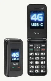 Qubo X-247 4G - Teléfono móvil para personas mayores, diseño concha con doble pantalla (externa 1.77"), botón SOS, linterna, cámara 0.3MP, Bluetooth y radio FM, color negro y azul