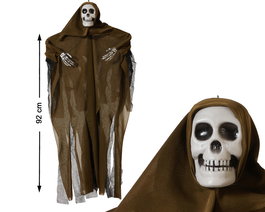 Disfraz de Esqueleto Halloween con Capucha Verde Oliva y Accesorios de Calavera, Altura 92 cm