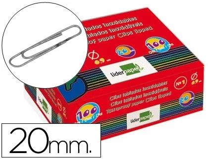 Liderpapel Clips nº1 con labiados de 20 mm, caja de 100 unidades Liderpapel Clips nº1 con labiados de 20 mm, caja de 100 unidades