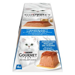 Purina Gourmet Revelations Mousse Pescado 6x4x57gr, Comida Húmeda para Gatos Adultos, Rico en Proteínas, Vitaminas y Minerales