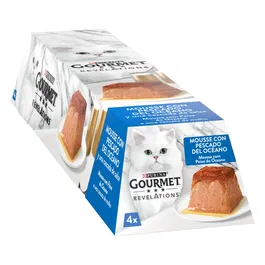 Purina Gourmet Revelations Pescado del Oceano para Gatos Adultos - Mousse con Salsa - Pack 6 Latas 4x56g - Rico en Proteinas, Vitaminas y Minerales