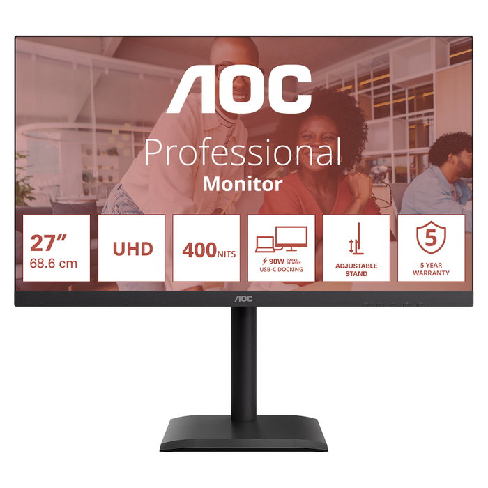 AOC U27E4CV Monitor 27 pulg. 4K UHD IPS Black