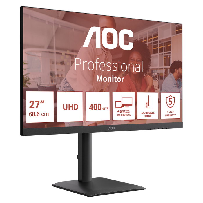 AOC U27E4CV Monitor 27 pulg. 4K UHD IPS Black