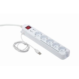 Gembird PCW-MS2G Protector de sobretensión con 5 salidas CA, 250 V, 1.8 m, Blanco