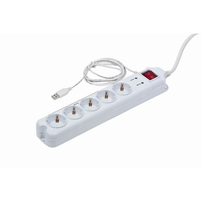 Gembird PCW-MS2G Protector de sobretensión con 5 salidas CA, 250 V, 1.8 m, Blanco Gembird PCW-MS2G Protector de sobretensión con 5 salidas CA, 250 V, 1.8 m, Blanco