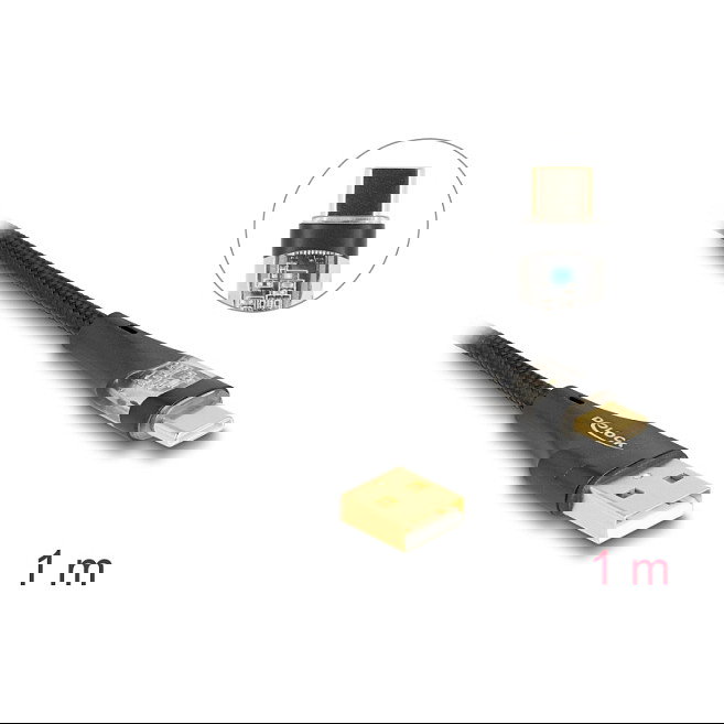 DELOCK Cable USB 2.0 Tipo-A Macho a Tipo-C Macho para Carga Rápida 60W 1m, Transferencia 480Mbit/s, Negro