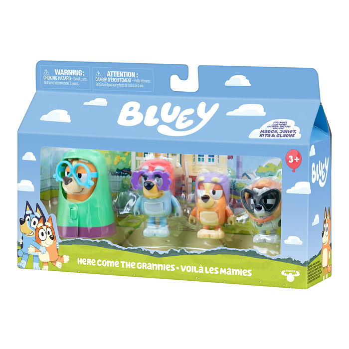 MOOSE Bluey Pack 4 Figuras Abuelitas Articuladas de 6-7 cm - Madge, Janet, Rita, Gladys, Juego en Español, 19201