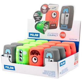 Milan Serie Especial Aliens Afilaborras Compact con Goma de Borrar y Depósito - Caja Expositora 16 Unidades