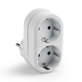 Famatel Adaptador Doble Schuko 2P+T 16A 250V con Entrada Frontal, Blanco, Blister