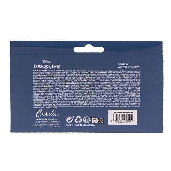 Cerdá Subrayadores Pack x4 Diseño Stitch para Niños 2-8 Años, Multicolor (Idiomas ES, EN, FR, IT, DE, PT)