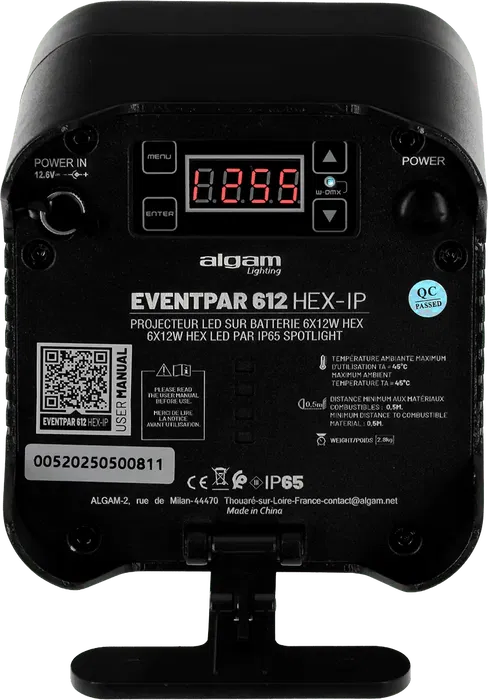 Algamlight Foco Par Led 6X12W Rgbwa+Uv Ip65 Con Batería Y W-Dmx "EVENT PAR 612 HEX IP"