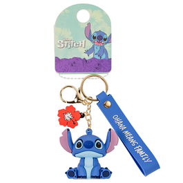 Disney Llavero Stitch con punto 3D y colgante de flor roja